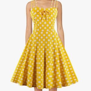 Women's Sweetheart Strap Polka Dots Yellow Vintage Swing Dress 4XL